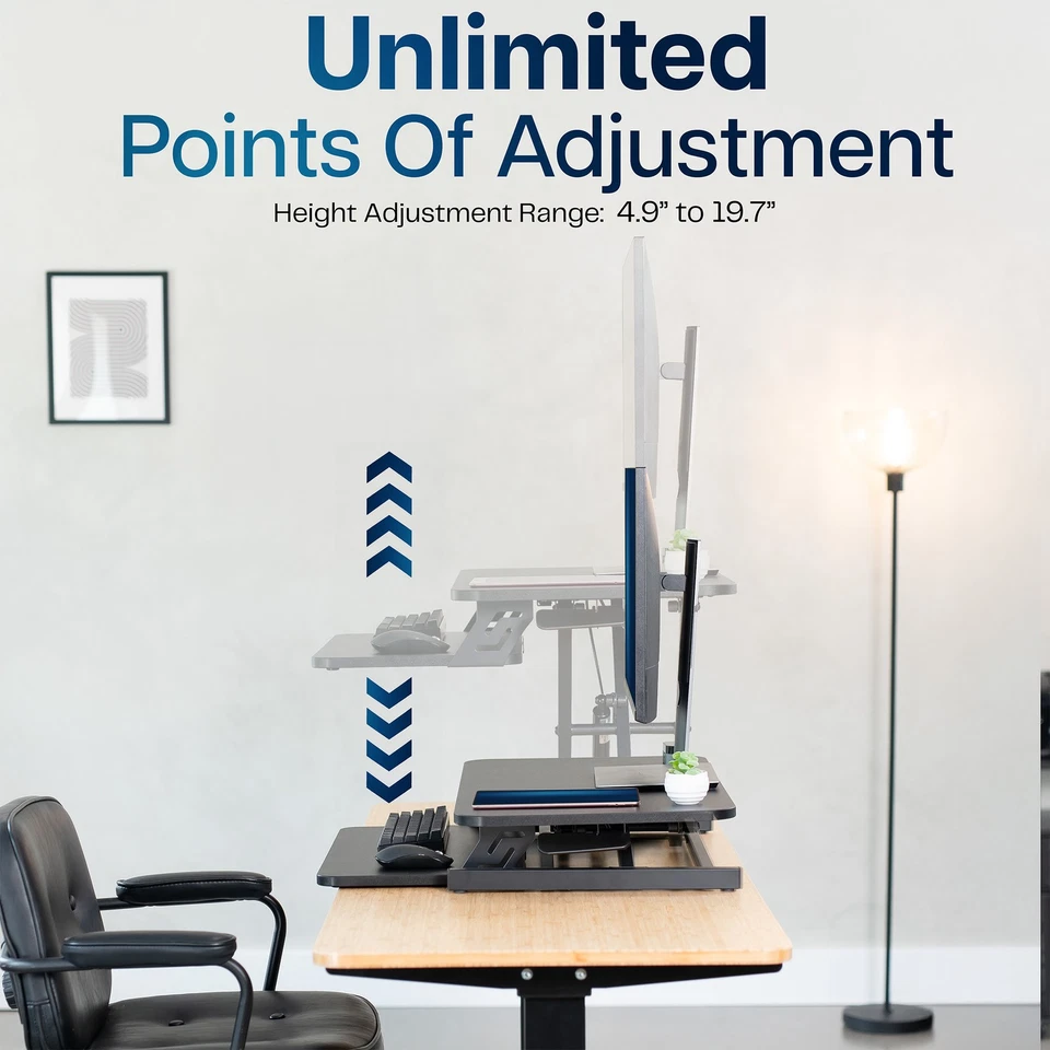 VIVO Black Height Adjustable 28" Standing Desk Monitor Riser, Sit Stand Tabletop - Image 4 of 4