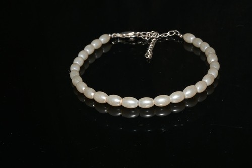 Pulsera hecha a mano con cuentas de piedras preciosas lisas con forma de tambor de perlas naturales de agua dulce 6-8" - Imagen 4 de 12