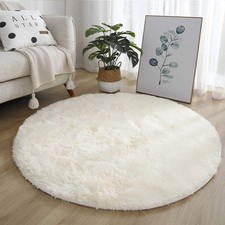 Fluffy White Round Area Rug 160cm Soft Shaggy Carpet for Cozy Home Decoration