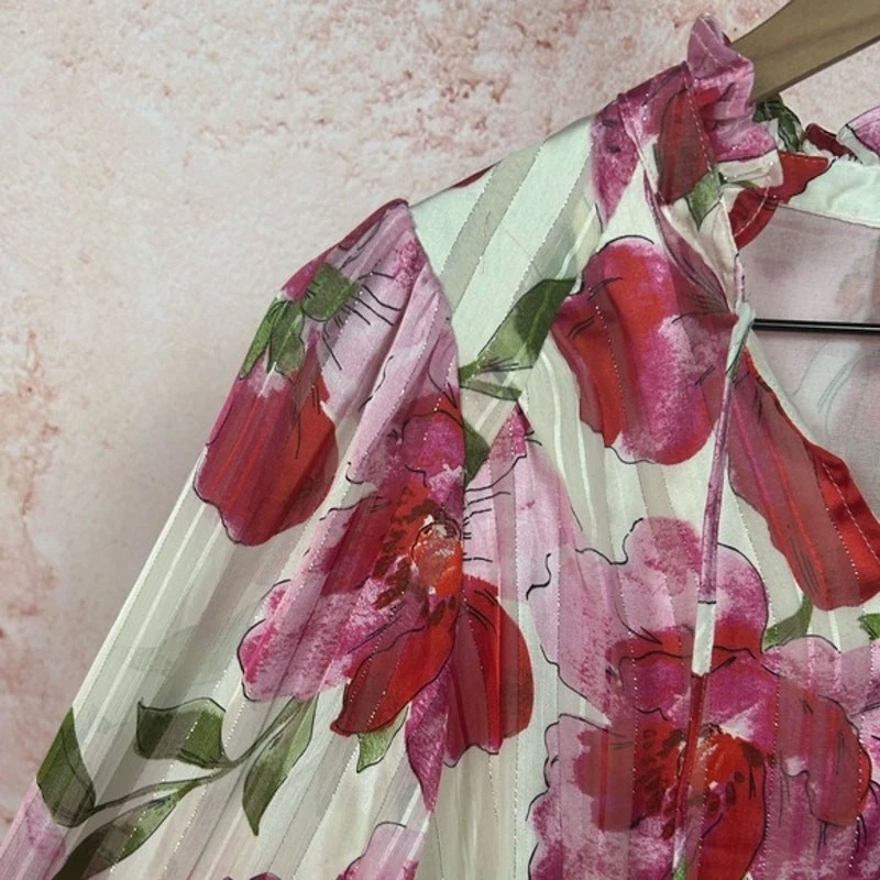 JOIE 浪漫花园派对花卉上衣 XS 码艺术水彩 Cottagecore 衬衫 — 第 2/4 张图片