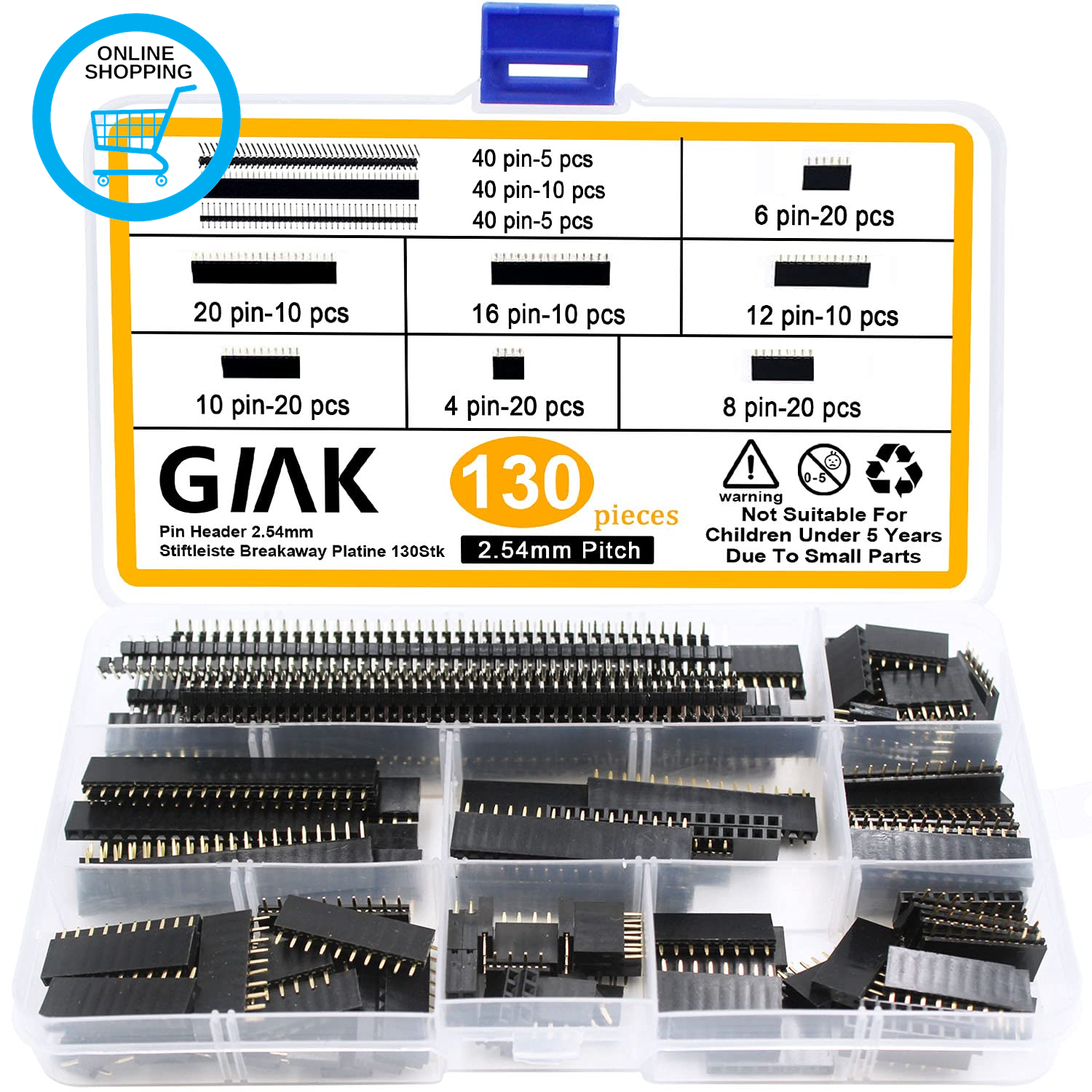 130Pcs 2.54Mm Pin Header Connector Male and Female Breakaway PCB Board 40Pin for