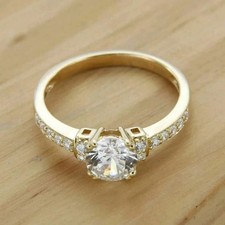 2CT Round Cut Lab Created Diamond Engagement Women's Ring 14K Yellow Gold Plated