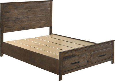 Rustic Golden Brown Queen Panel Bed with Storage Footboard and Drawers