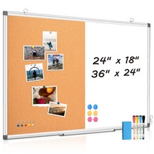 Combination Magnetic Whiteboard Corkboard, 24"x18" Combo for School, Office...