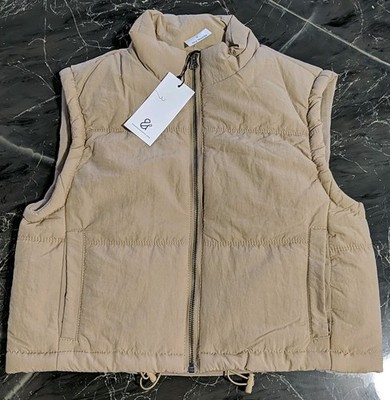 NWT Thread & Supply Women s Puffer Vest Tan Beige X Small Casual Lightweight