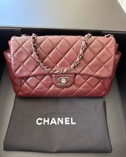 Chanel Quilted Calfskin Classic Flap Shoulder Bag in Burgundy, silver hardware