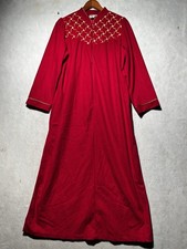 VTG Beverly West Red Velour Housecoat Robe Gold Embroidery Pockets Granny Sz Med