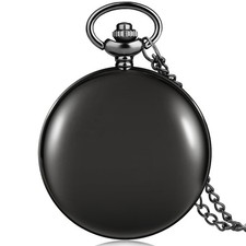 Luxury Smooth Quartz Pocket Watch Pure Color Black Steampunk Necklace Pendant