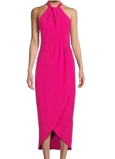 Julia Jordan Tulip Hem Faux Wrap Hot Pink Sultry Romantic Dress Sz 12 