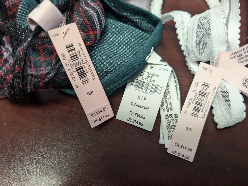 Victoria's Secret Panty Lote De 3 Tanga Blanco Negro Cuadros Bosque Profundo S Nuevo Con Etiquetas Foto 3 de 4