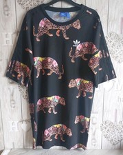 Adidas x FARM RIO Oncada UK 8 Black Short Sleeve Jaguar Print T-Shirt Dress