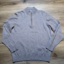 Johnnie-O Mens LARGE Raynor Pullover 1/4 Zip Merino Wool Sweater Walnut Brown