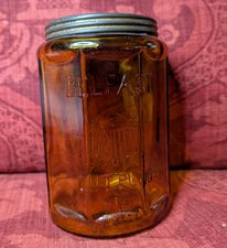 VINTAGE Amber Belfast Cigars United Cut Plug Tobacco Jar w/ Original Lid, USA