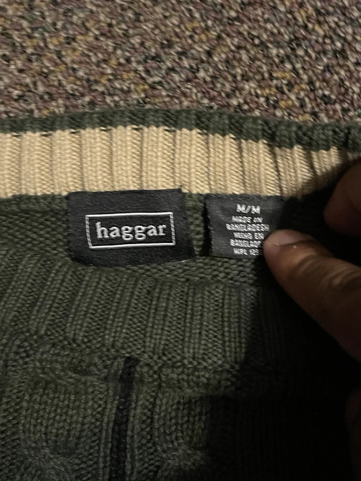 Suéter De Colección Y2K Haggar Rayas Para Hombre M Tejido 3D Verde Dinero Antiguo Tono Tierra Foto 2 de 4