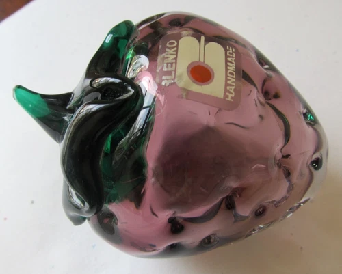BLENKO Handmade Art Glass Strawberry Paperweight - Medium Orchid Purple