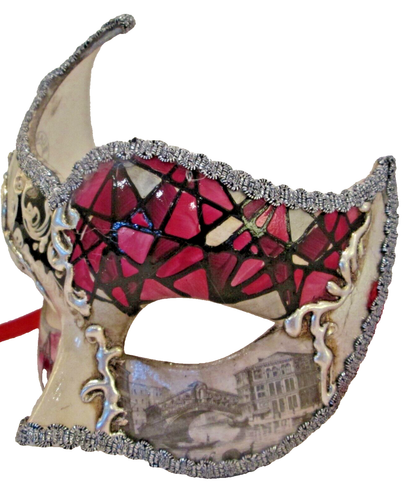 MAR12/B HANDPAINTED BY ITALIAN ARTISANS, IN A MOSAIC DESIGN. RED/SILVER. - Picture 2 of 3
