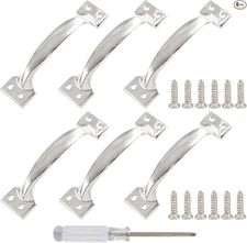 6 Pcs 6" Metal Gate Pull Handles, Bow Gate Handle Screen Door Pull, Silver