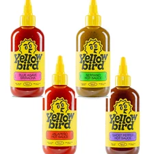 Yellowbird Hot Sauce 9.8oz 4-Pack Gift Set – Jalapeño, Serrano, Sriracha, Ghost