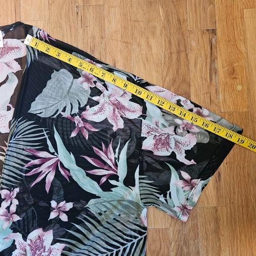 Love Maternity Duster OS Sheer Pink Floral Wrap Black Longline Coverup Cruise - Picture 11 of 11