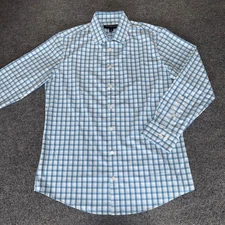 Mizzen+Main Shirt Mens Large Blue White Gingham Trim Fit Stretch Performance