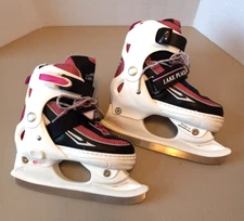 Lake Placid Summit Girls Ice Skates Size J12-2 Black Pink White EUC
