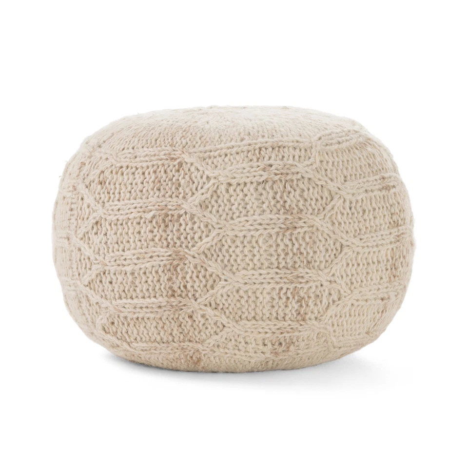 Boho Handmade Fabric Knit Stitch Round Pouf - Image 2 of 4