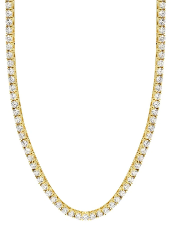 30Ct Simulated D/VVS1 Diamond Tennis Necklace Chain 14K Yellow Gold Over 3mm 24" - Image 3 of 4