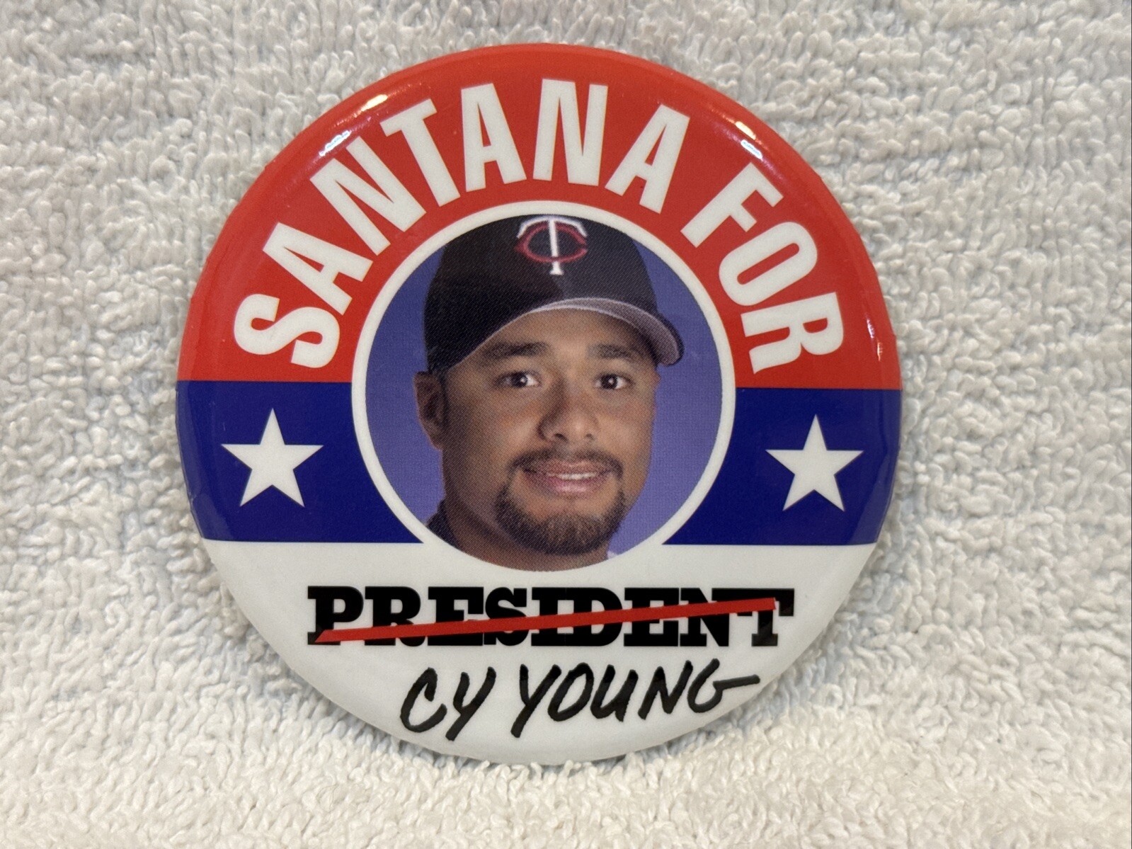 SWEET Johan Santana For Cy Young SGA Pinback, Minnesota Twins, VERY NICE!!
