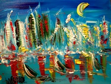 NEW YORK    BLUE  Modern Abstract   Original Oil Painting  IMPRESSIONIST BFEF98