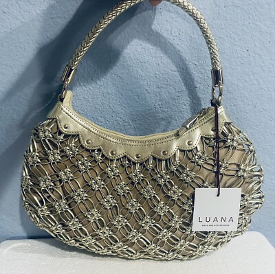 LUANA Handbag Borsa Ginger Gold Braided Floral Pattern NWT