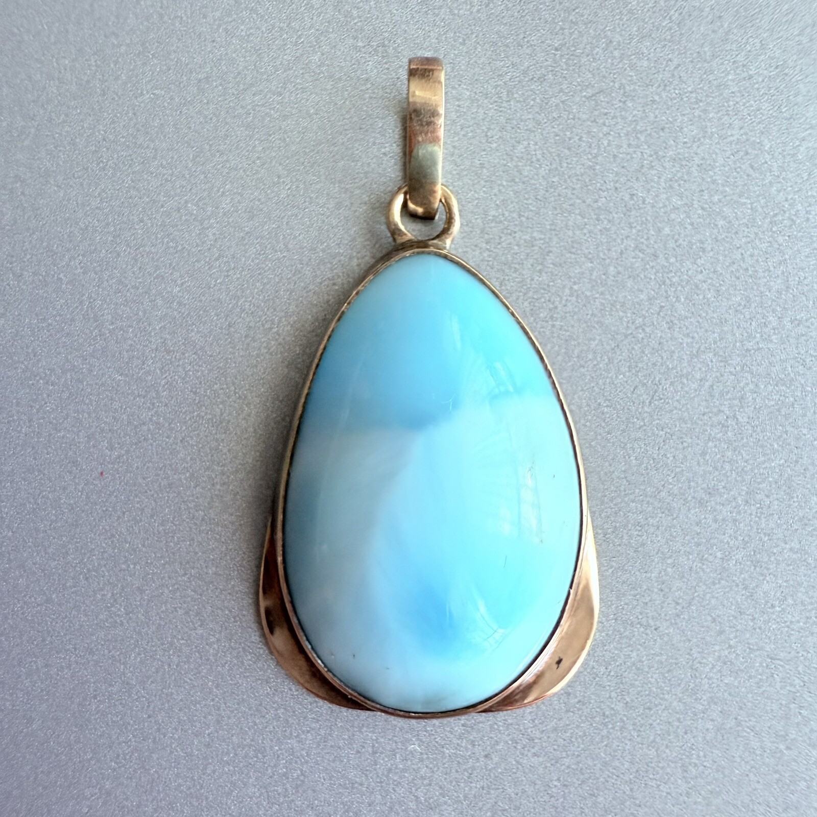 14K Solid Rose Gold Larimar Teardrop Large Pendan… - image 1