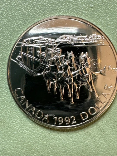 1992 Stage Coach Canada Silver Dollar Proof-like $1 Coin .925 .7497 ASW