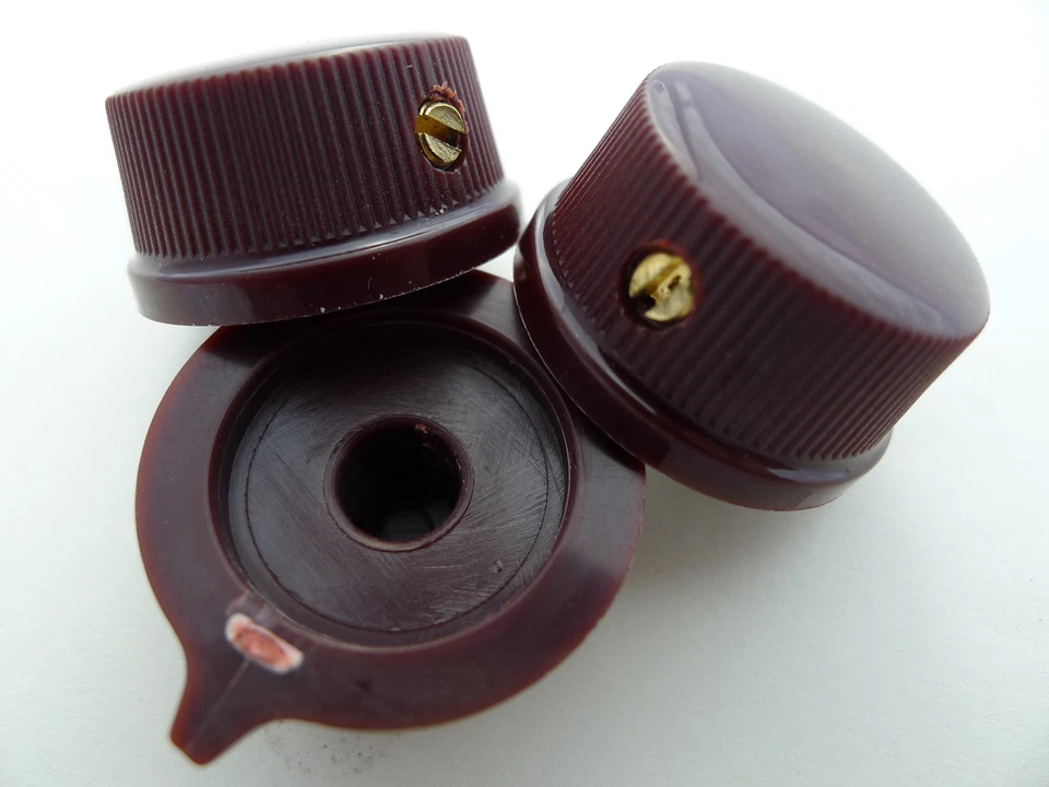 3 pcs Brown Vintage Pointer Control Knob 1/4" Shaft Set Screws  Dia:25mm/32mm - Image 3 of 4