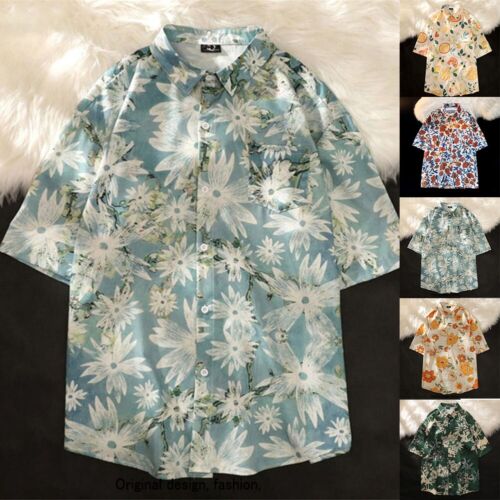 Urban Men's Fashion Floral 3D Printed Shirts Loose Fit Beach Streetwear Tops - Afbeelding 1 van 12