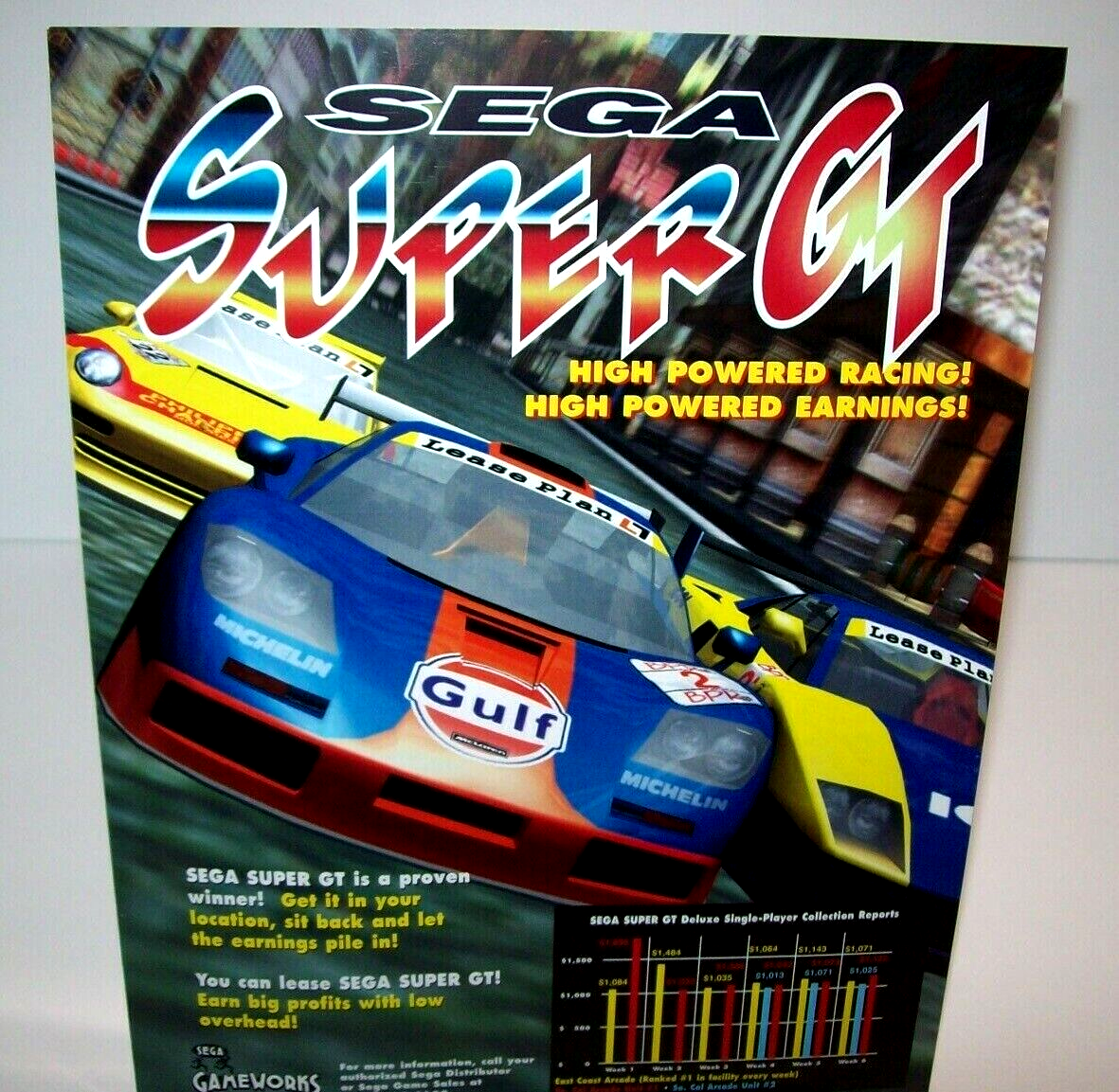 Sega Super GT Arcade Game Flyer Original Video Driving Auto