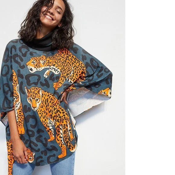 Anthropologiea Leopard Poncho Pullover new size XS S eBay