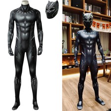 Black Panther Jumpsuit Superhero Cosplay Costume Halloween Bodysuit Mask Soles