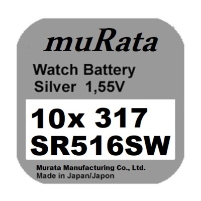10x Murata/Sony 317 Uhren-Batterie Knopfzelle SR516SW Silberoxid Blisterware Neu