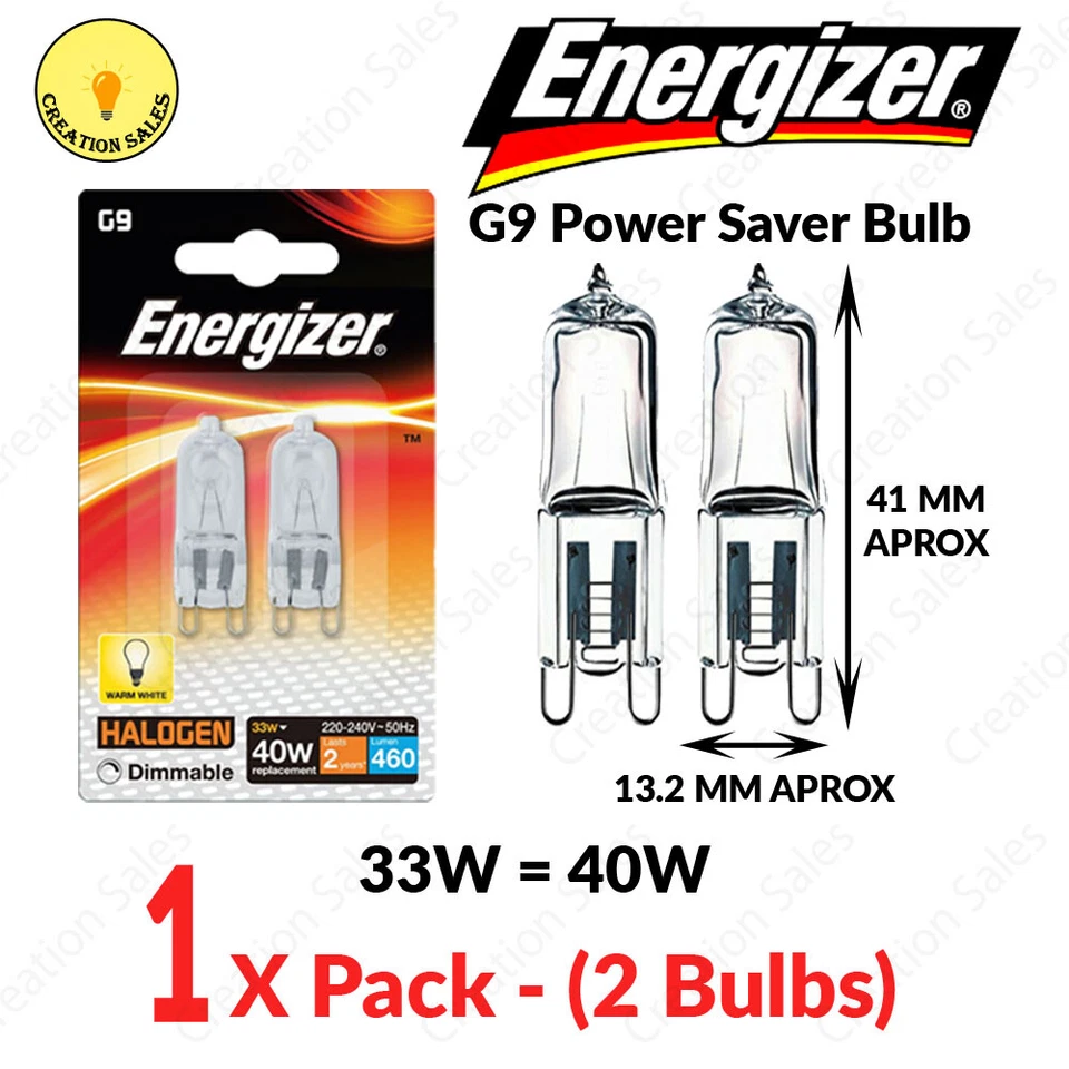 ENERGIZER 2 X G9 Halogen Bulb 33W 40W Energy Saving Capsule Light Dimmable lamp 220 - 240V