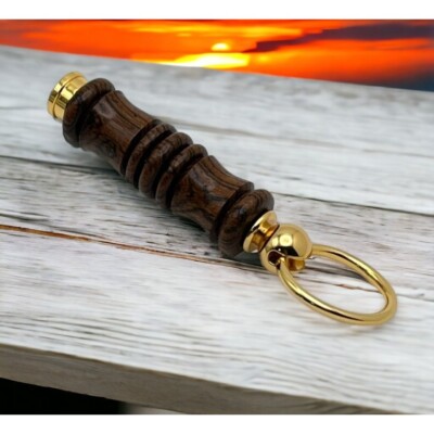 Zebra Wood Key Ring Gold Tone Vintage Keychain