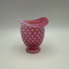 Fenton Cranberry Opalescent Hobnail Rimmed Vase, 3.5"