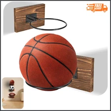 Wall Mounted Basketball Hoop Solid Wood Metal Sports Ball Display Storage Rack