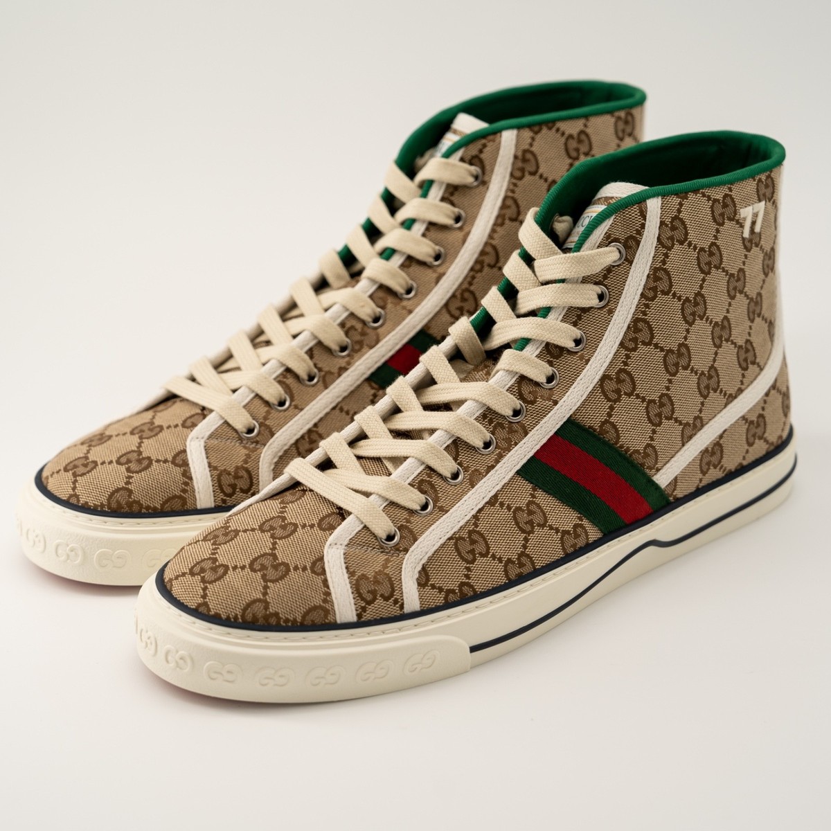 size 13G 13.5 US Gucci GG Canvas Tennis 1977 Beige High Top 