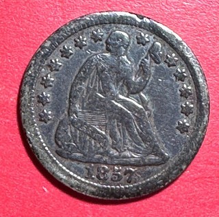 1857O US Seated LIBERTY Half Dime! "New Orleans" Mint! FINE Details! Coin