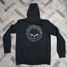 Harley-Davidson Men's Willie G Skull Logo Zip-Up Hoodie Sweatshirt, Black Size S