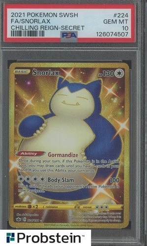 2021 Pokemon SWSH Chilling Reign Secret #224 FA Snorlax PSA 10 GEM MINT