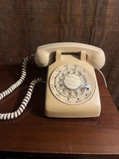 Vintage Rotary Desk Telephone Beige Color Retro 80s Spiral Northern Telecom 70s