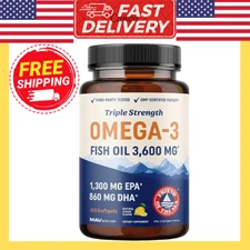 Triple Strength Omega 3 Fish Oil 3600mg EPA & DHA Over 2100mg Omega3 Fatty 180ct
