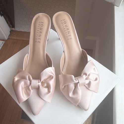 Journee Collection Blush silk Bow Pointed Toe kitten heel 2” Heels Women