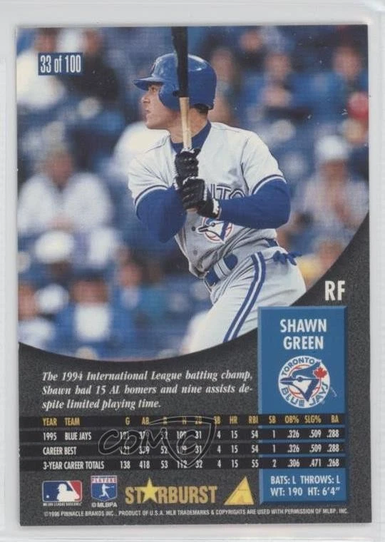 1996 Pinnacle Starburst Shawn Green #33 - Image 2 of 2